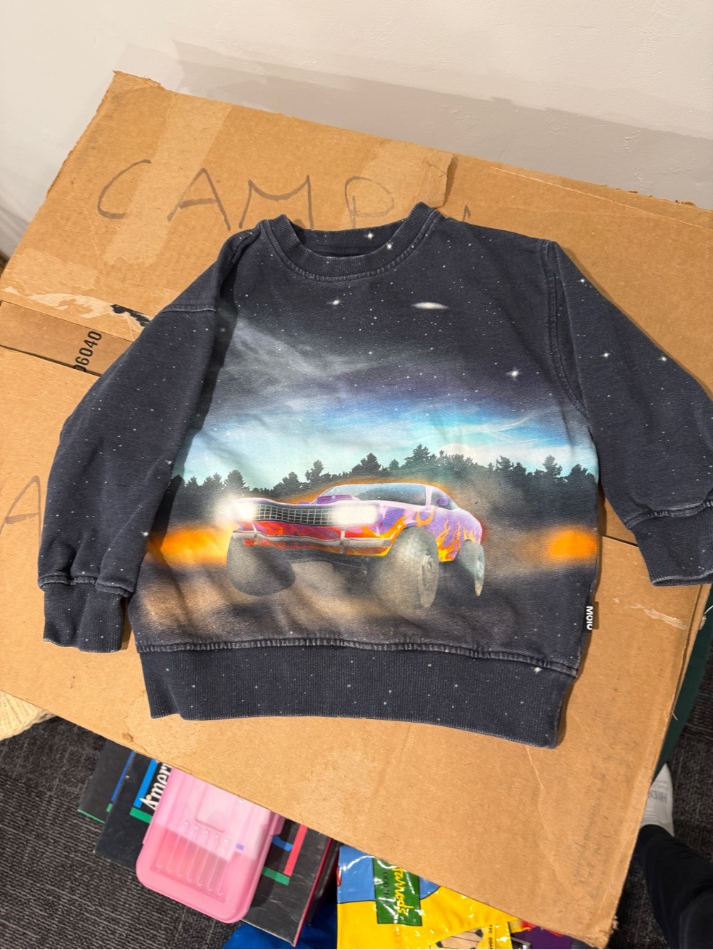 Molo Black Galaxy Flame Car Monster Truck Mattis Sweatshirt 4/104
